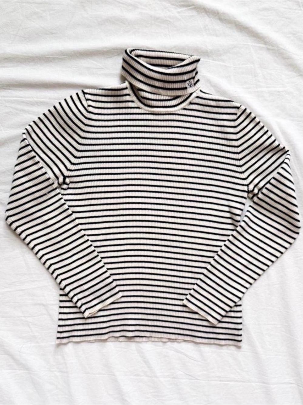 Ralph Lauren Black and White Striped Turtleneck Sweater